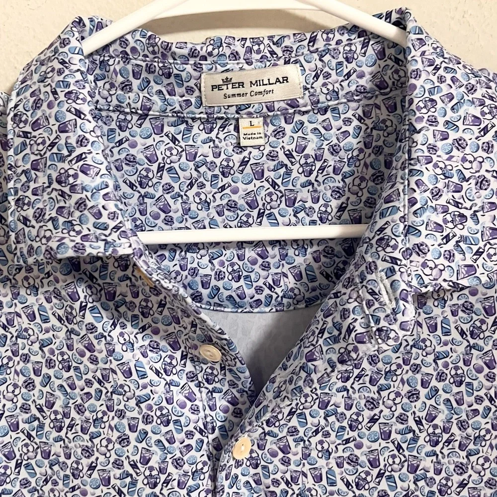 Peter Millar Summer Comfort Party Cocktail Print Mens Blue Polo Shirt